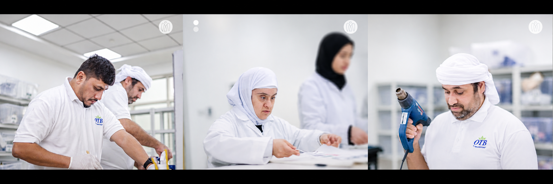 Three-panel photograph of people in their workplaces.